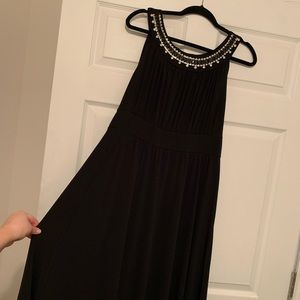 Embellished neckline black maxi dress